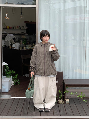 Frankie Curved Cotton Cargo Banding Balloon Wide Pants